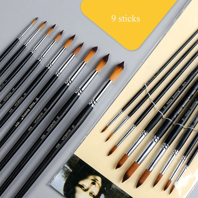 9 палочек акварельная кисть водяной мел нейлоновая для рисования с острым носком