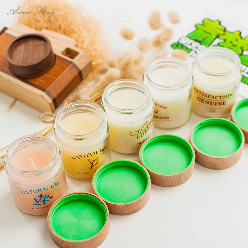 1 шт. простая ароматическая свеча с деревянной крышкой и шелковым экраном чашка