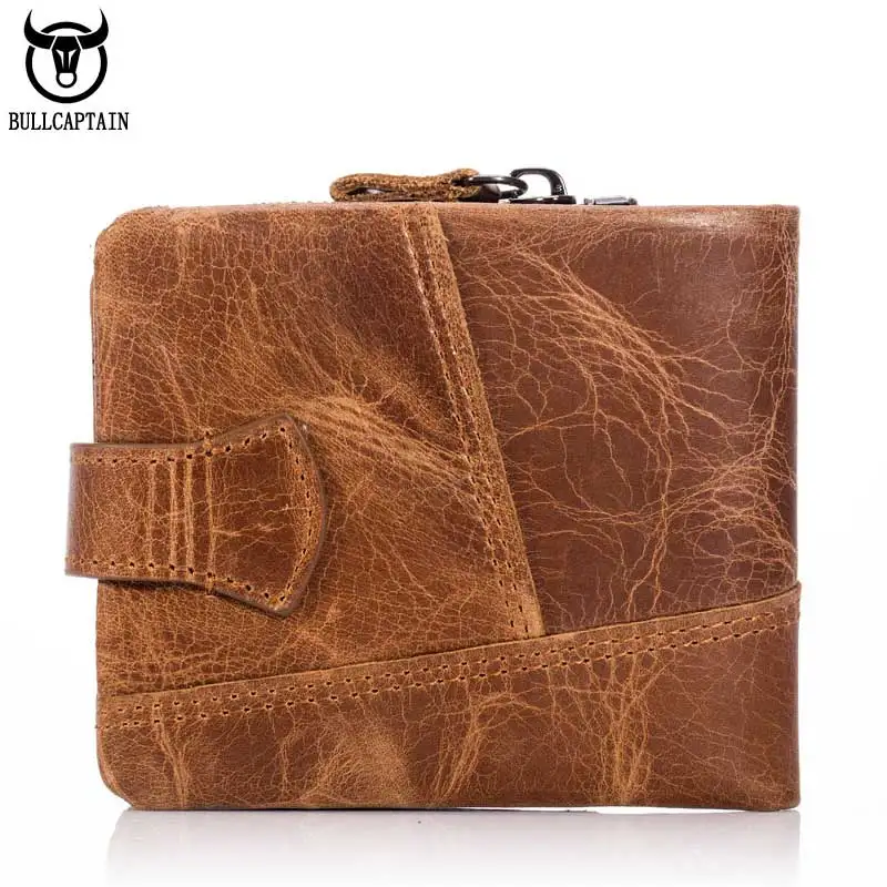 Мужской кошелек из натуральной кожи с отделением для карт на молнии|money bag|man wallet