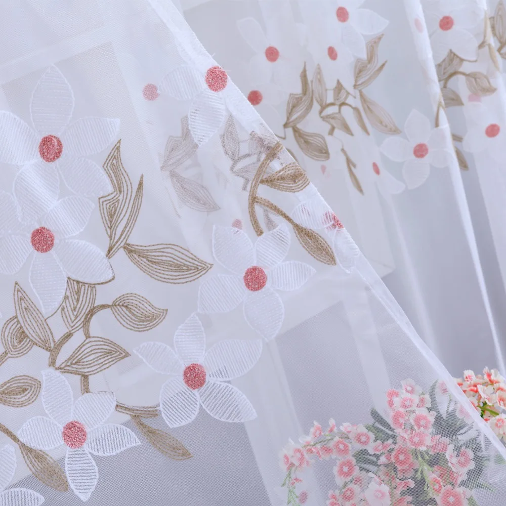 Розовый цветочный тюлевой занавес белая Современная прозрачная панель