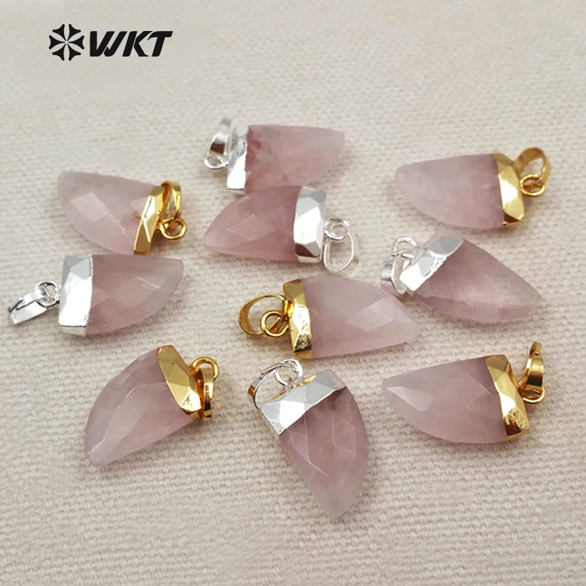 Оптовая продажа модный натуральный розовый кулон кварц с шляпой кристалл в форме