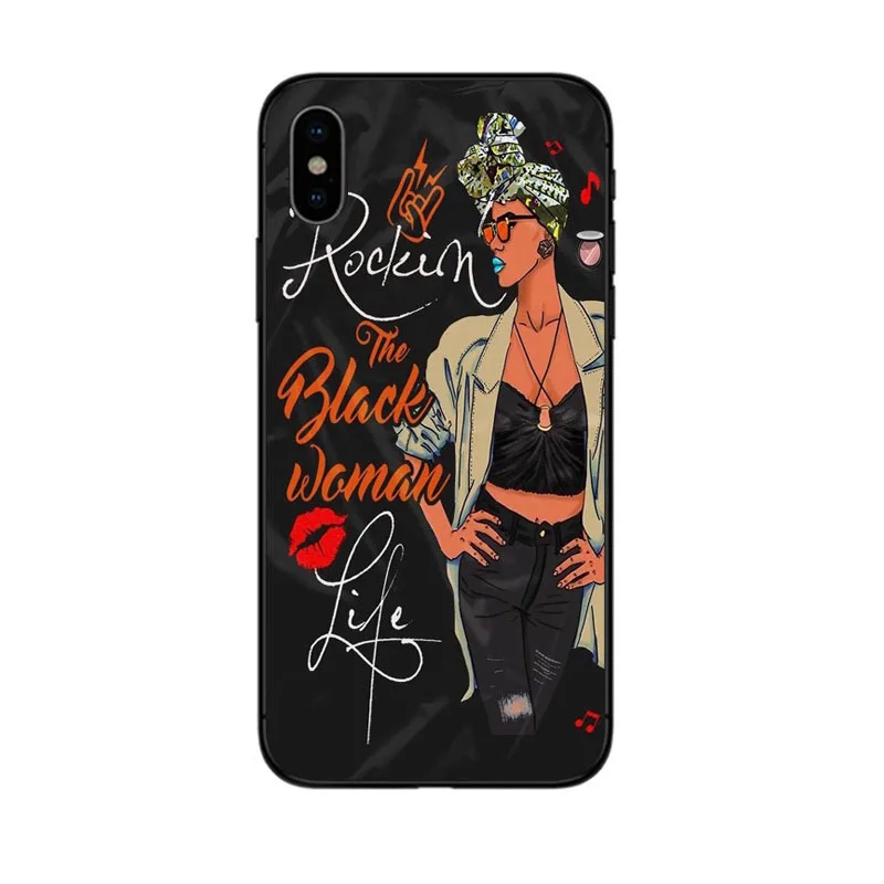 BLACK TPU black girl Melanin Poppin черный женский художественный черный мягкий чехол для телефона iPhone 6 6 S 7 8 Plus 5 5S SE 10 X XR XS MAX curly hair shell - Цвет: BLACK TPU black girl