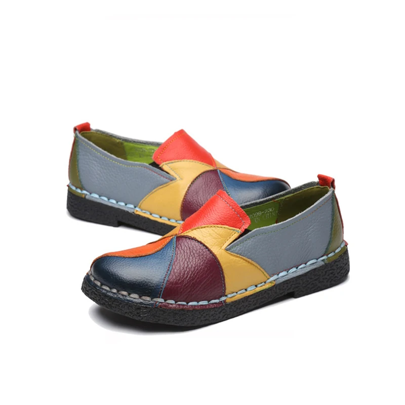 DADIJIER Handmade Leather Soft Shoes National Flats For Women Casual Female Lady Toe footwear JH172 | Обувь