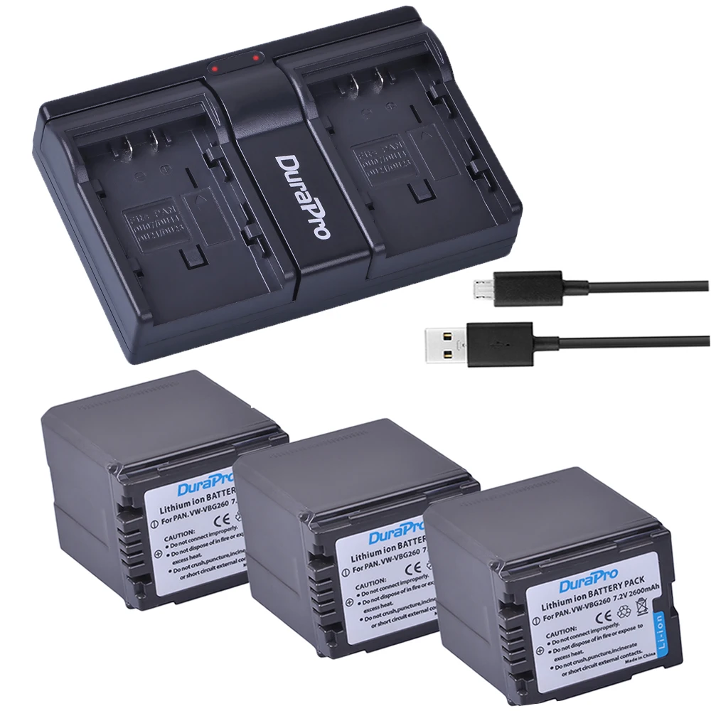 3x2600 mAH VW-VBG260 VW VBG260 батарея + USB двойное зарядное устройство для Panasonic HDC-SD3 HDC-SD5 HDC-SD7
