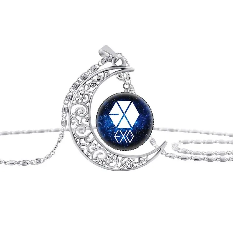 Модный KPOP логотип EXO Moon ожерелье серебряного цвета стеклянный кулон ожерелье s для женщин девушек массивные ювелирные изделия