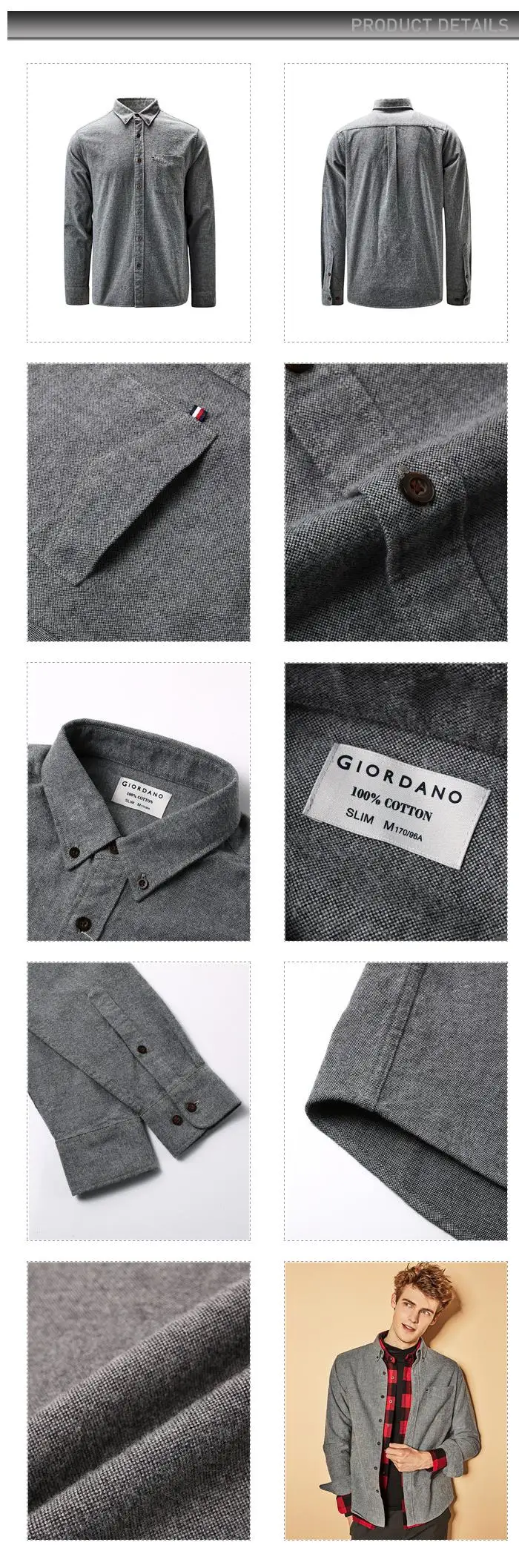 Giordano мужская рубашка из толстой натуральной Хлопчатобумажной ткани, имеет два варианта окраса и множество размеров на выбор