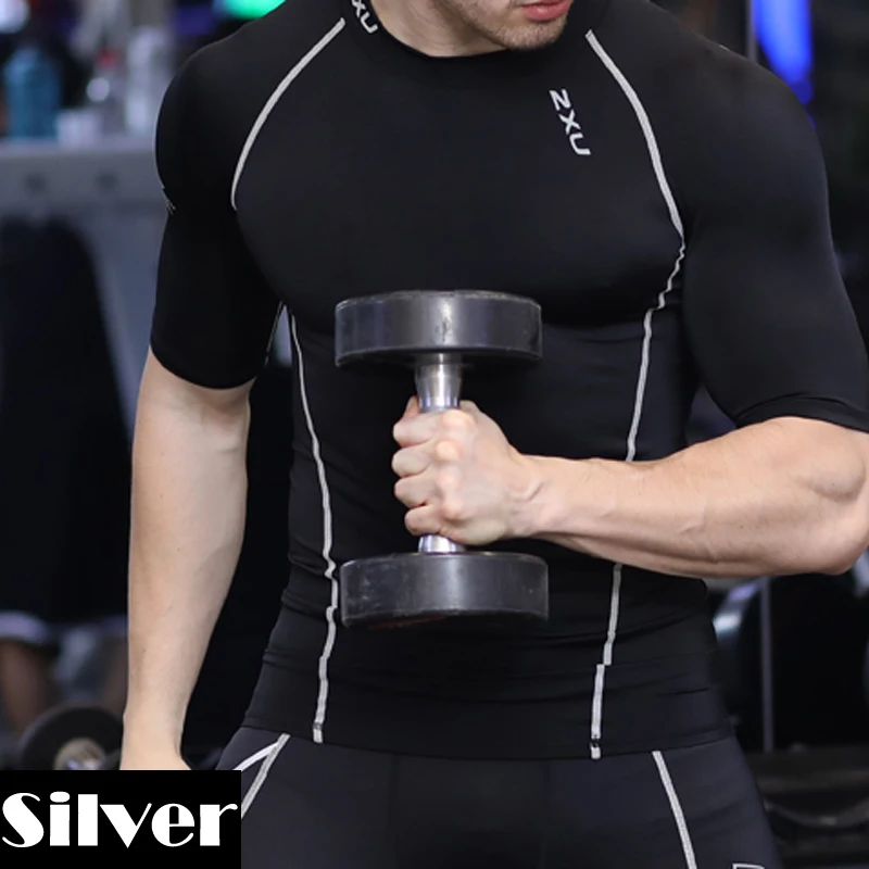 Мужские с коротким рукавом обтягивающая футболка Топы основание кожи Слои