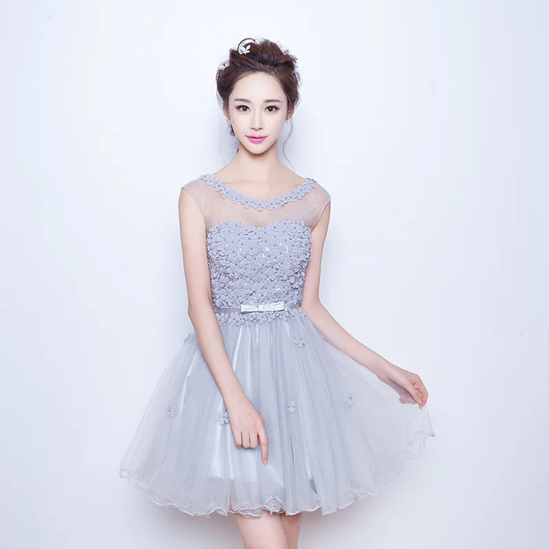Женское короткое коктейльное платье Robe De Soiree ТРАПЕЦИЕВИДНОЕ серое