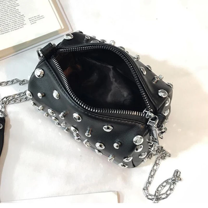 Yogodlns Bags For Women New Fashion Rivet PU Leather Women Bag Diamonds Shoulder Messenger Bag Chains Small Flap Crossbody Bag