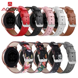 Ремешок из натуральной кожи для Samsung Galaxy Watch Active 2 42 мм S2, сменный Браслет с цветочным принтом, розово-красный, 20 мм