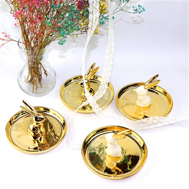 Европейские Керамические украшения золотого кролика маленькая тарелка для