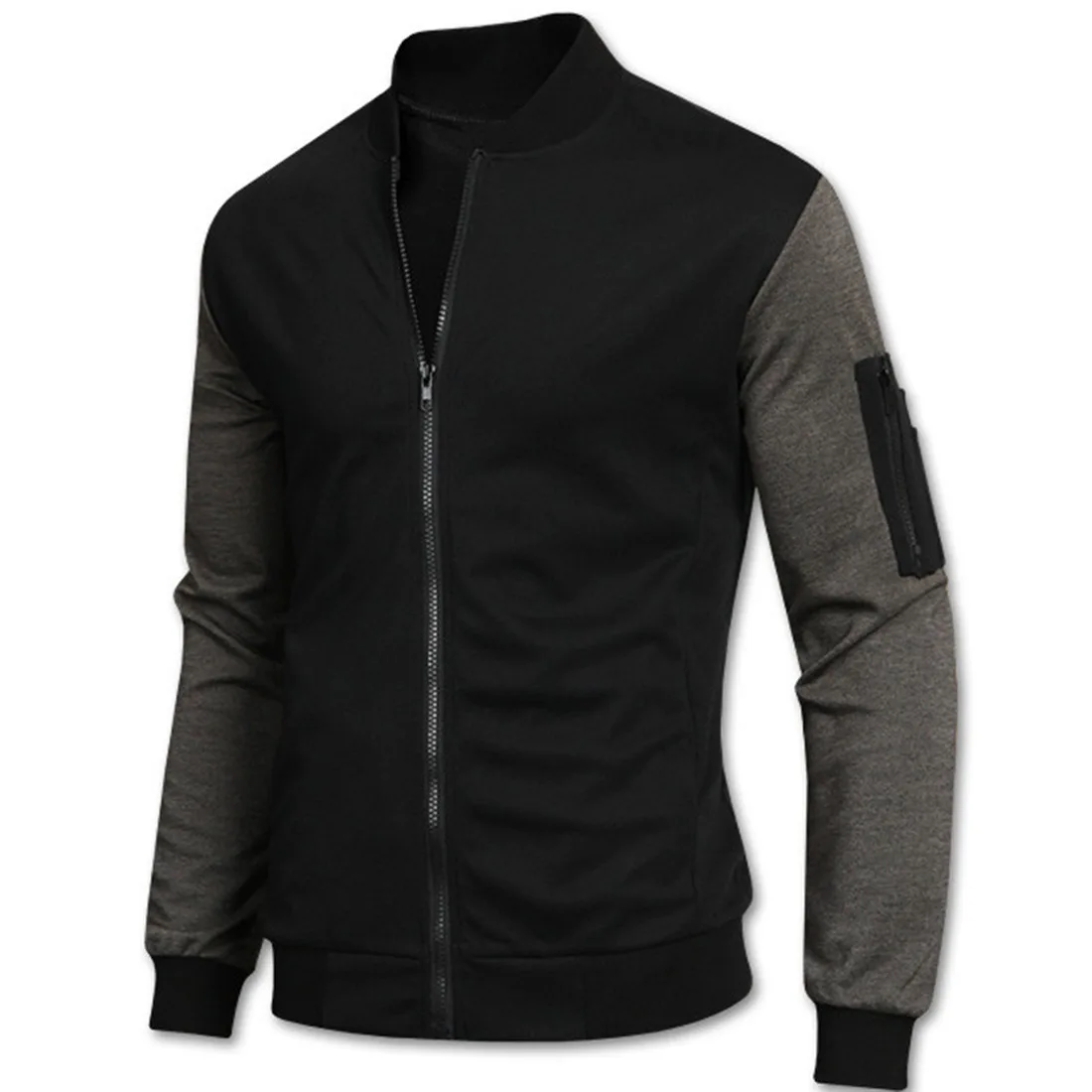 Streetwear Clothes 2018 Autumn Men Baseball Jacket Stand Collar Patchwork Ribbed Long Sleeve Casual Bomber Jackets for | Мужская одежда