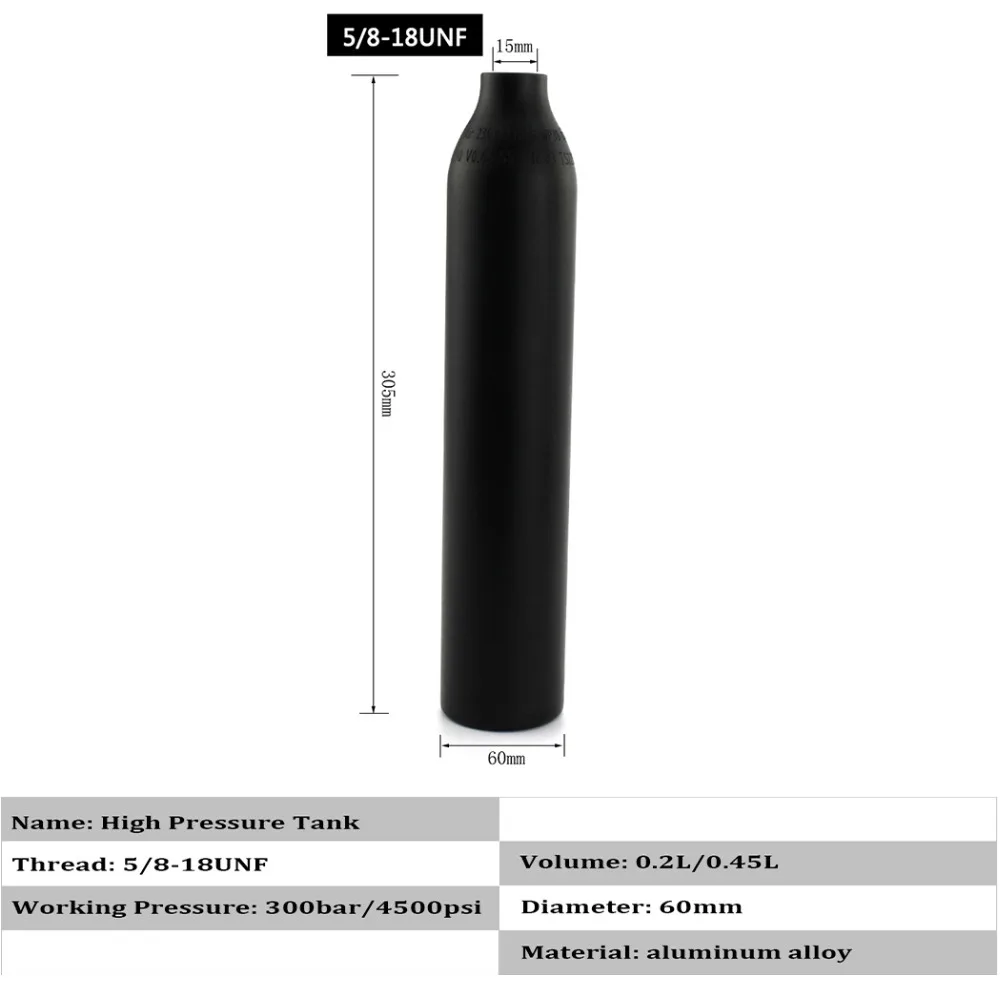 PCP Пейнтбол Airforce Scuba HPA Цилиндр Бак 0.45L 450cc воздушная бутылка 300bar 4500psi 5/8 18UNF резьба 60