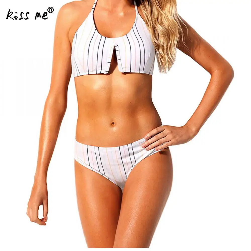 Полосатый бикини на шнуровке 2018 Для женщин купальник бретелях ванный комплект