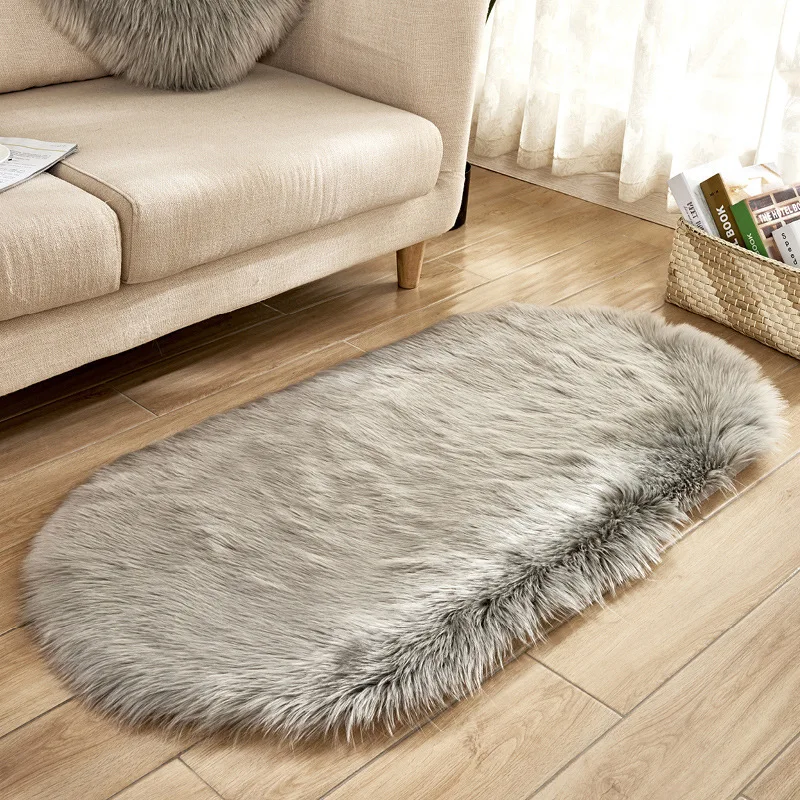 

Oval Shaggy Carpet Home Bedroom Faux Fur Rug Bay Window/Balcony Fluffy Carpet Thick Sofa Cushion Cloakroom Imitated Wool Rug