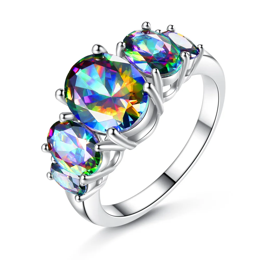 Silver Plated Colourful Band Ring 5 Stones Forever Brilliant Round Wedding for Women | Украшения и аксессуары