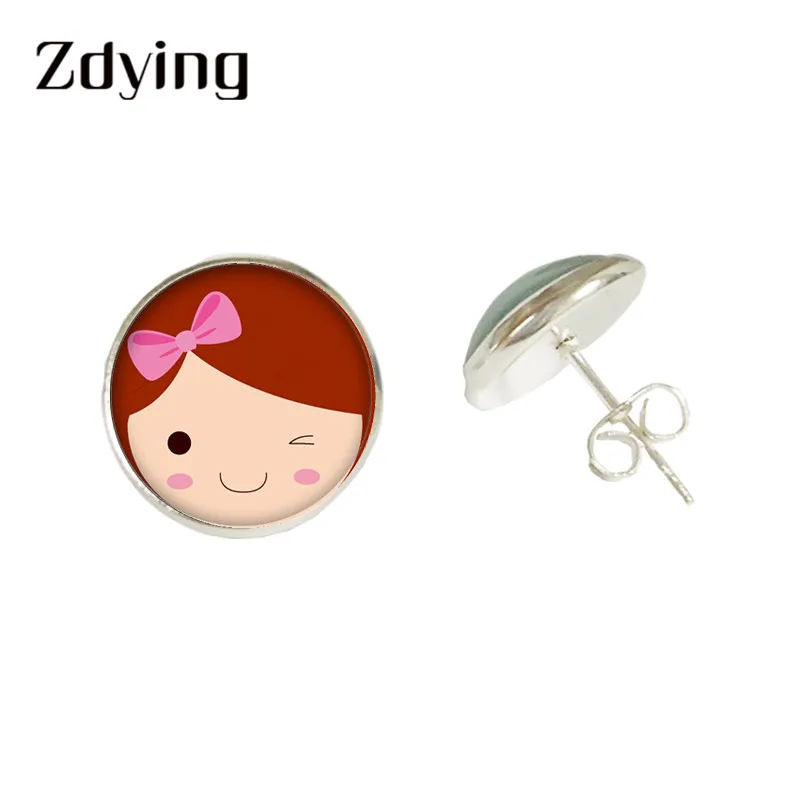 ZDYING 3 Metal Color Cute Cartoon Baby Girl Boy Face Stud Earrings Time Cabochon Gems Earring For Kids Gift FD012 | Украшения и