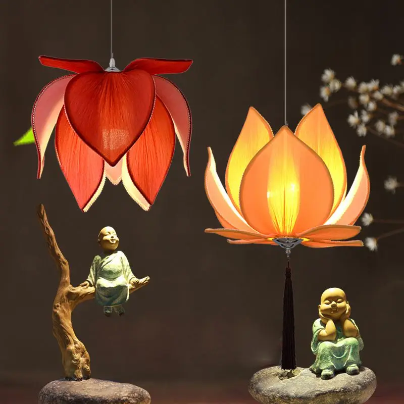 Подвесная лампа в китайском стиле тканевый акриловый светильник виде лотоса для
