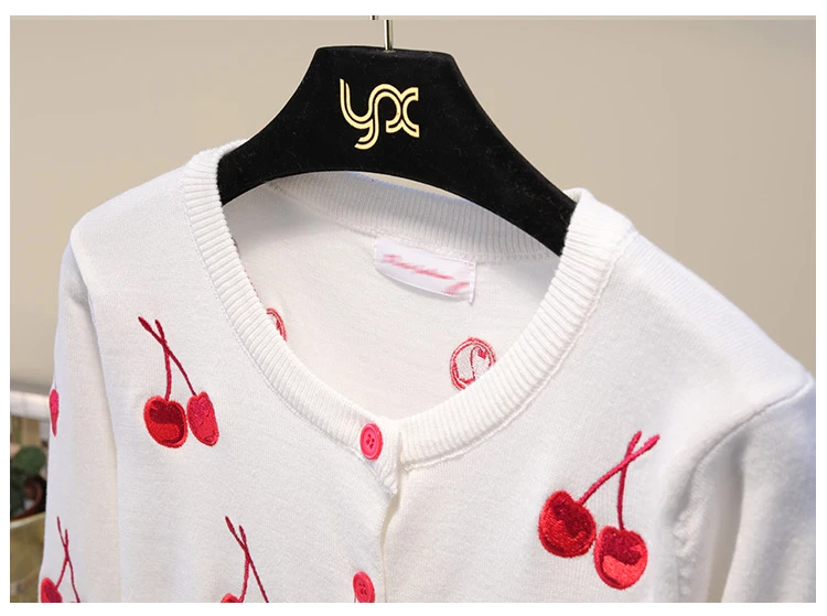 Women's Knitting Cardigan Sweater Female tops Cherry Printing Women Cardigans 2019 Spring Autumn Fashion Jacket |