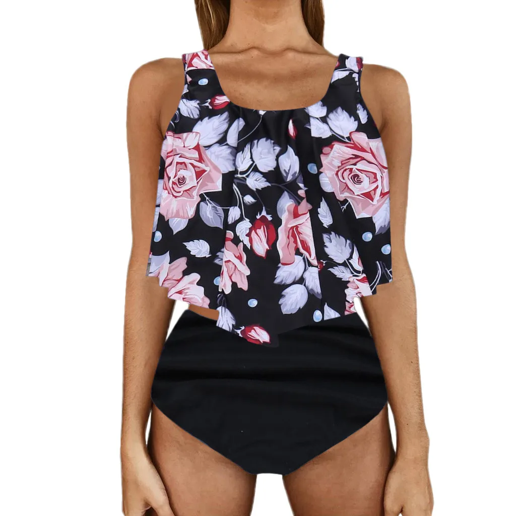 Pink Женский пикантный купальник для плавания, бикини, купальник, женский купальник, 2 предмета, купальный костюм, топ с оборками, шорты с высокой талией, комплект бикини - Цвет: Pink