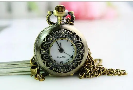 

High Quality Retro Style Bronze Steampunk Quartz Necklace Pendant Chain Clock Pocket Watch gift