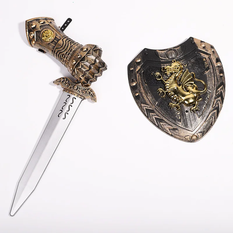 as picture Snailify Roman Knight Cosplay Props for Kids Shield Sword Glove Warrior Weapons Boys Halloween Costume Child Toy Party Supplies - Цвет: as picture
