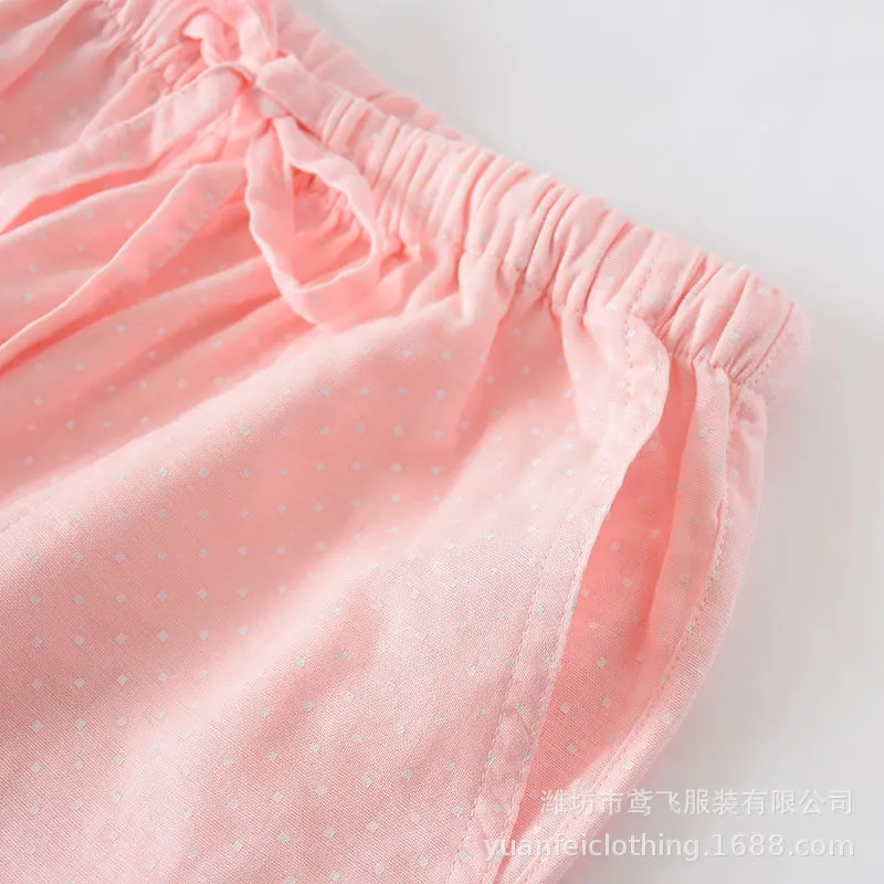 Couples Shorts Thin Pajamas Summer Cotton Double Gauze Printing Leisure Home Sleeping Pants Women and Men Sleep Bottoms