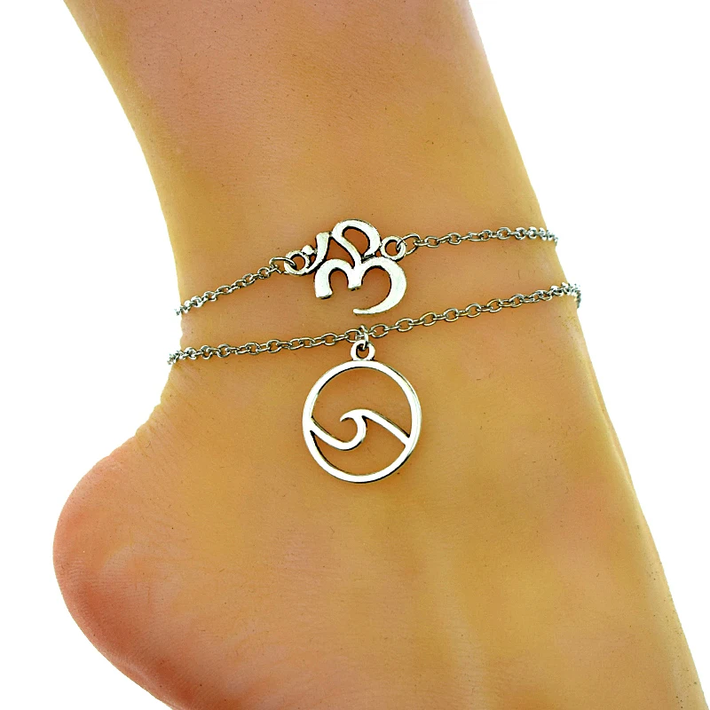 Новинка античный символ йоги Ом многослойные волнистые ножные браслеты для