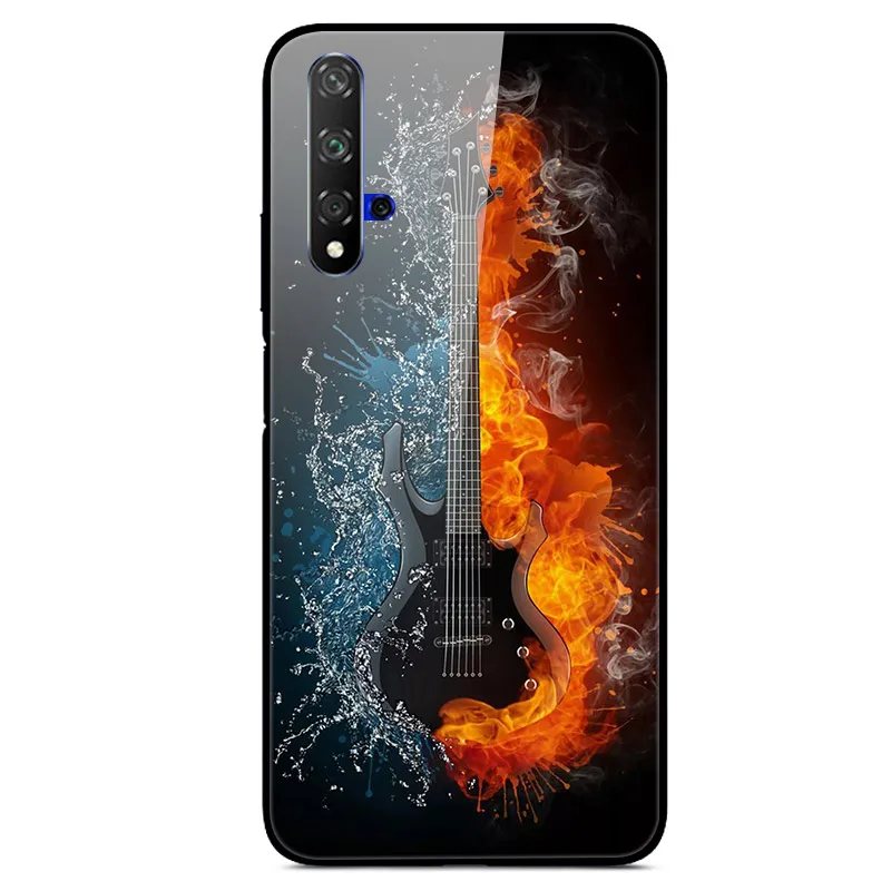 Черный Чехол для huawei Honor 20, Жесткий Чехол из закаленного стекла с принтом, чехол для huawei Honor 20 Pro Lite Honor20 YAL-L21Cover Fundas - Цвет: Черный