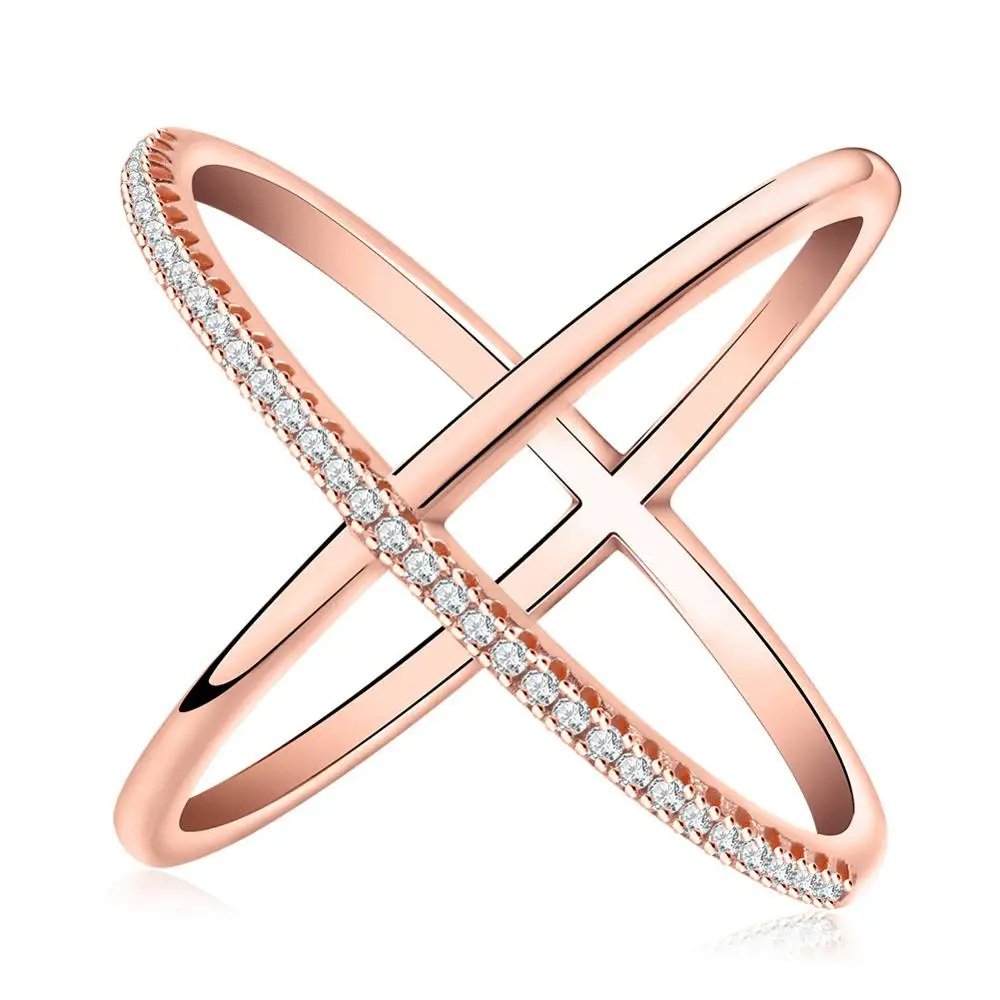 Rose Gold Color ORSA JEWELS, дизайн, кольцо в стиле бесконечность с 36 шт. микро камнями, CZ женское модное серебряное кольцо, оптом OR66 - Цвет основного камня: Rose Gold Color