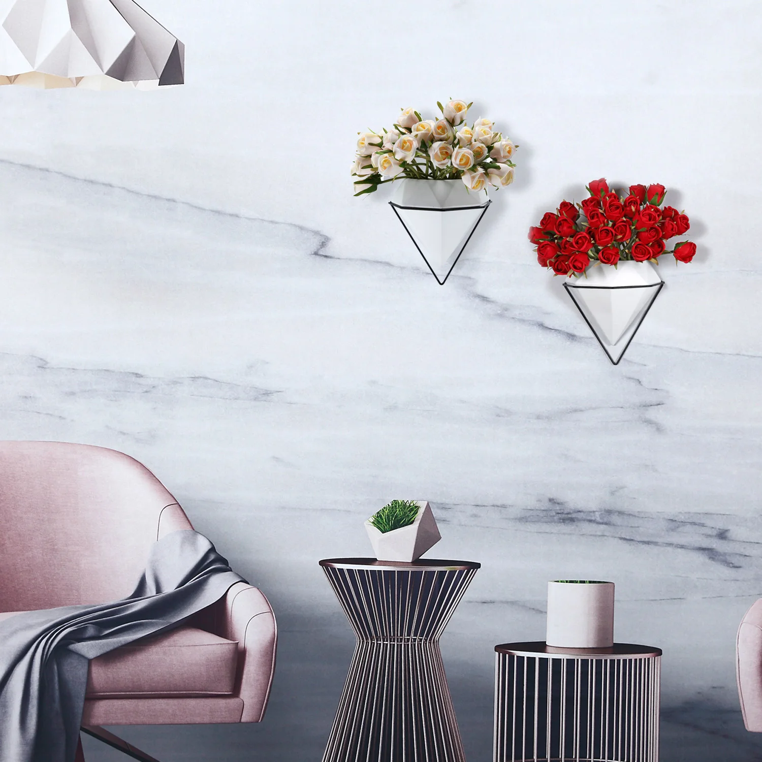 T4U Diamond Wall Planters Geometric Vases Set Trigg Ceramic Mounted Succulent Air Plants Pots Cactus Faux Plant Containers | Дом и сад