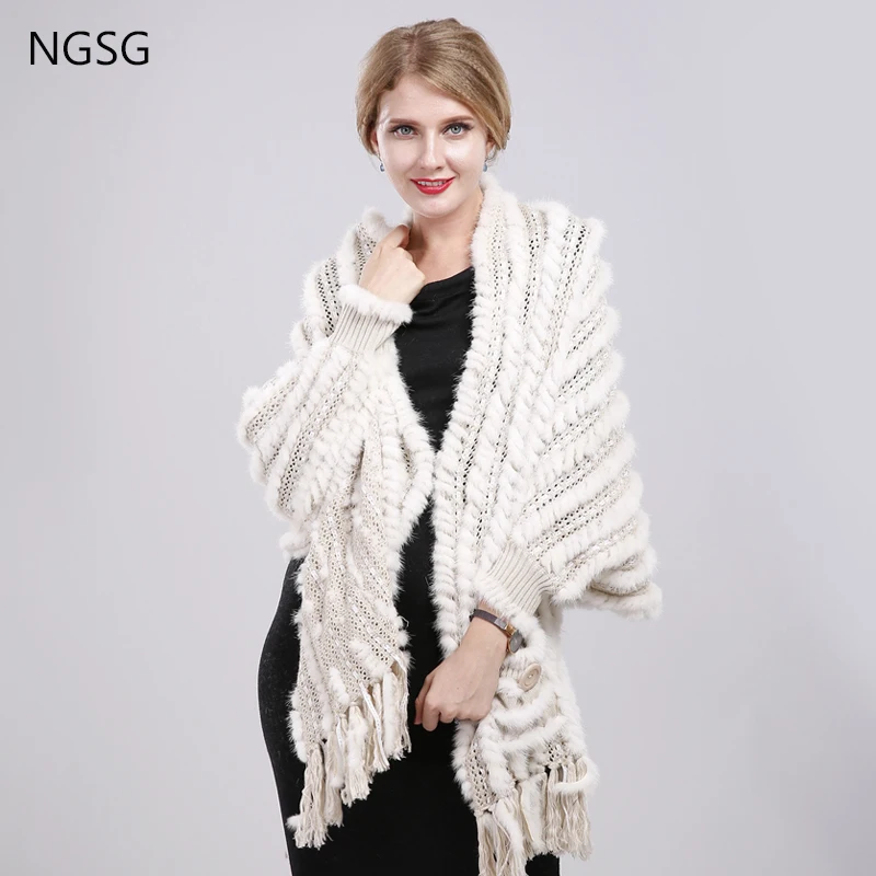 NGSG из натуральной норки шарф шаль Для женщин Европа Весна серый Knitte меха Обёрточная бумага халат женский Осенняя мода Повседневное тонкий норки кисточкой пальто