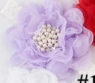 10 Nishine 10 цветов Кружева шифон цветок с жемчугом Стразы Кнопки центр эластичный Дети Девочки повязка на голову партии День рождения головные уборы - Цвет: 10