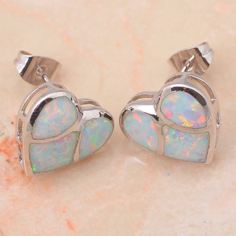 Bijoux женщин Оптовая и розничная Сердце Стиль Белый огненный опал штамп серебряная