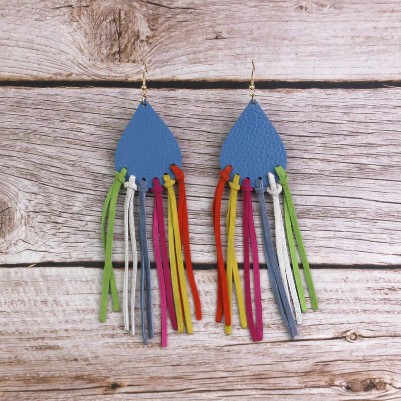 ZWPON Extra Long Suede Leather Tassel Fringe Earrings for Women 2019 Fashion Genuine Leather Teardrop Earrings Leather Jewelry