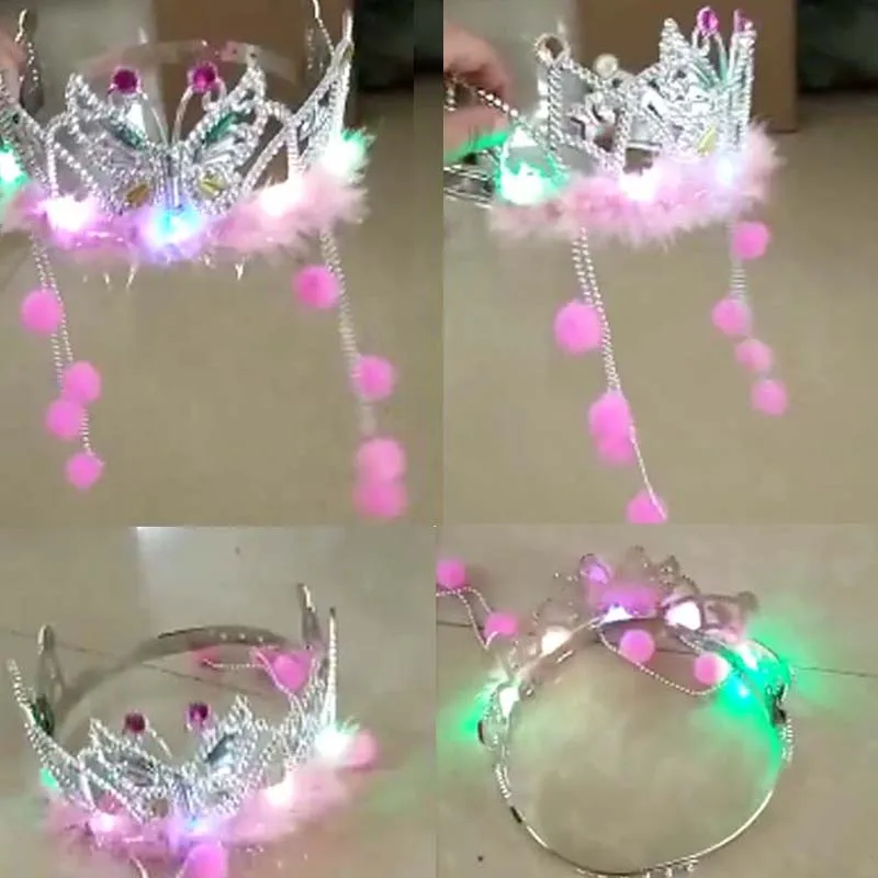 

Creative LED Light Up Glow Feather Crown Headband Qing Dynasty Princess Flashing Hair Band Children Girls Party Headwear