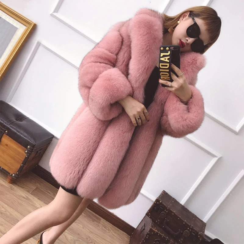 TOPFUR 2021 New Fashion Winter Female Coat Real Fur Coat For Women Natural Pink Fox Fur Outerwear & Coats Basic Jackets Splicing