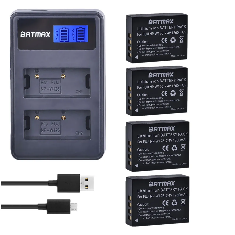 Batmax 4 шт. двойное зарядное устройство NPW126 Bateria + LCD USB для Fujifilm FinePix HS30EXR HS33EXR NP W126 X Pro1