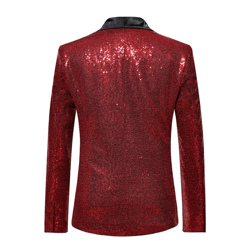 MJARTORIA Shiny Gold Sequin Bling Glitter Blazer Men New Shawl Collar Club DJ Mens Blazer Jacket Stage Clothers for Singers