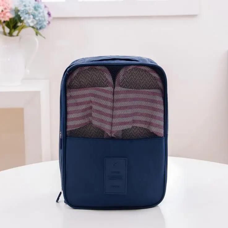 navy blue Новинка; женская обувь; дорожная сумка для хранения; портативный органайзер; сетчатая однотонная сумка для сортировки обуви; 2 пары; Водонепроницаемая; 6 цветов; FLL01 - Цвет: navy blue