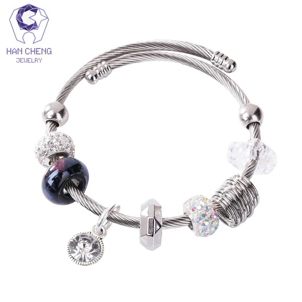 HanCheng New Vintage Wire Handmade Charm Bracelet Rhinestone Crystal Glass Beads Bracelets & Bangles for Women Jewelry Silver | Украшения