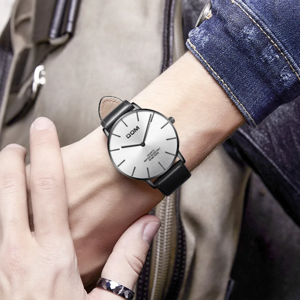 DOM мужские часы лучший бренд класса люкс Модные простые наручные мужской кожаный