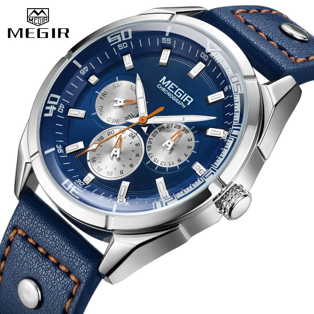 

MEGIR Fashion Men's Watch Quartz Wristwatches Men Luxury Watches 24-hour timing,Calendar,week display Clock Relogio Masculino
