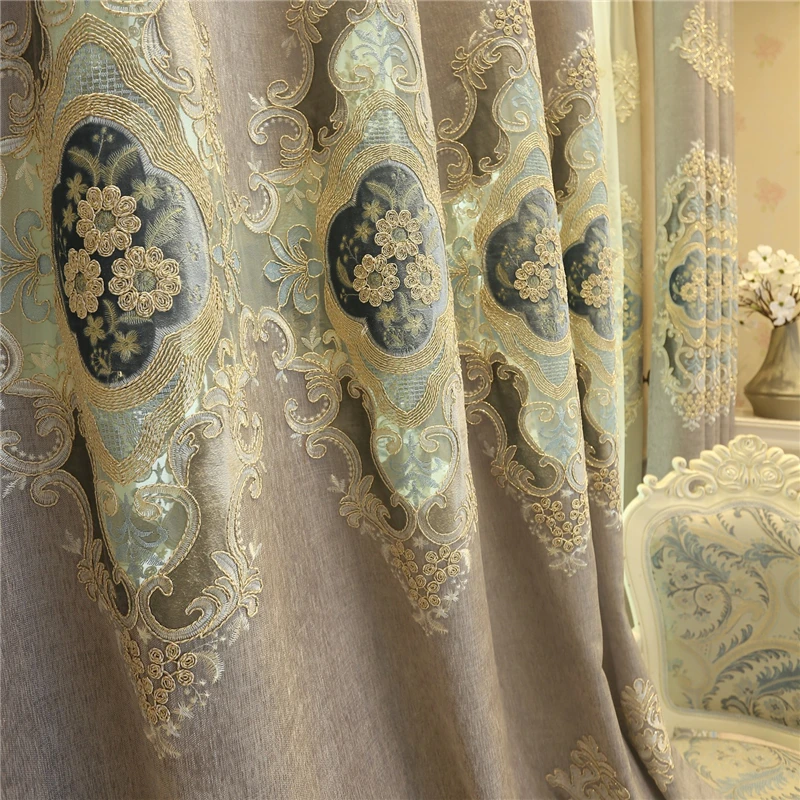 Европейский высококачественный вышитый оконный занавес для гостиной роскошная