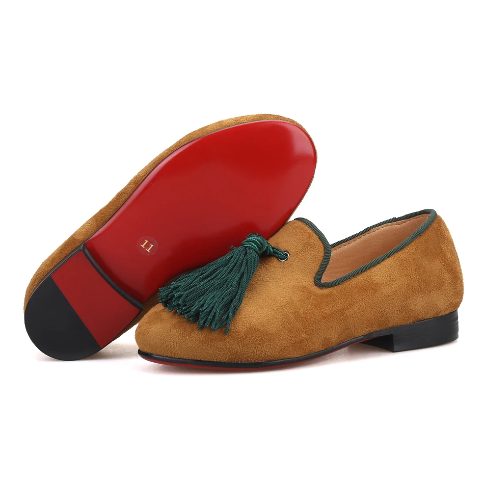 Piergitar 2021 handmade Khaki colors children tassel shoes parental shoe same men loafers designs birthday kid casual |