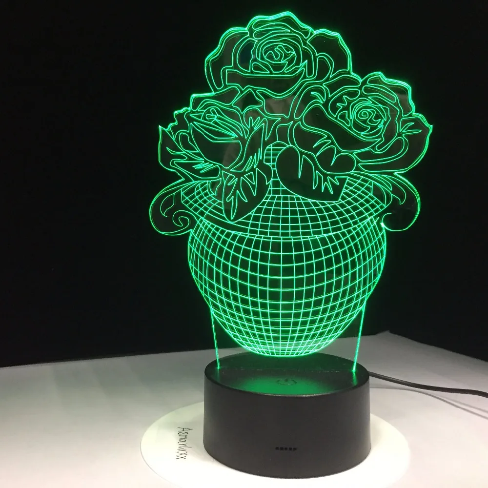 Розы Корзина 3d лампе Touch Сенсор USB светодиодный ночники любовь Батарея батарейках