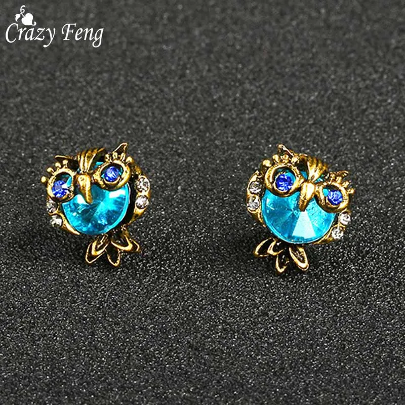 Женские и детские серьги-гвоздики Crazy Feng винтажные вечерние в виде совы с