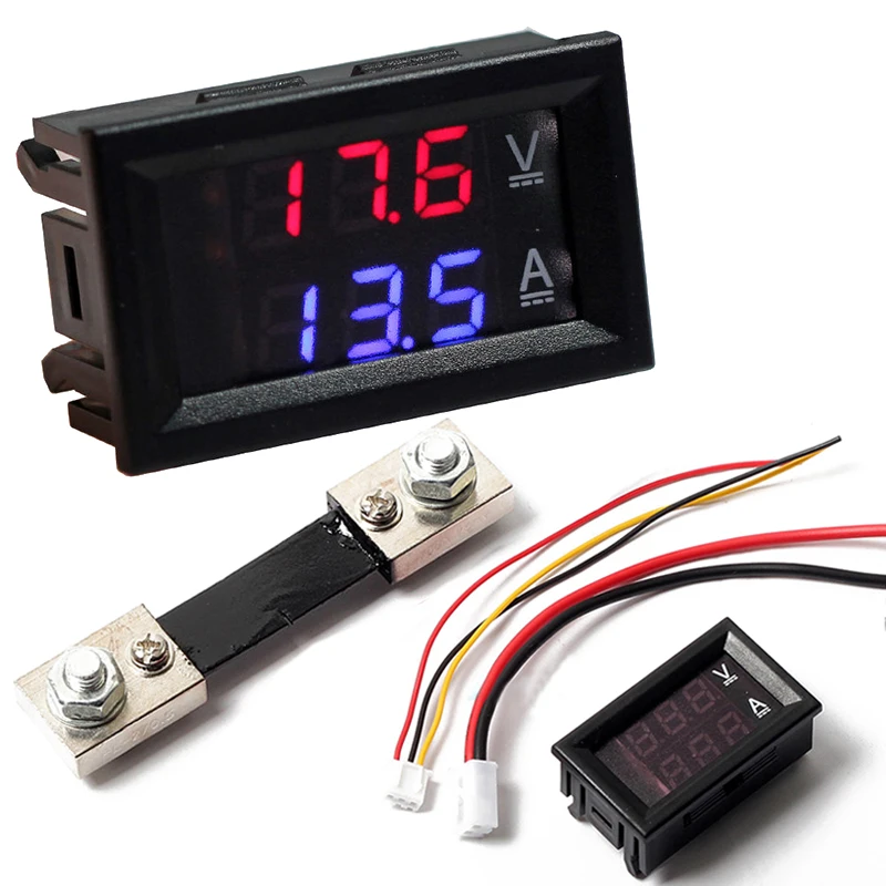 

DC100V 100A Digital Voltmeter With Current Shunt Digital Blue Red LED Dual Display Voltmeter Ammeter Amp Volt Meter