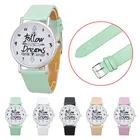 Часы наручные женские кварцевые с кожаным ремешком, модные креативные Роскошные повседневные, с надписью Follow Dreams, # c