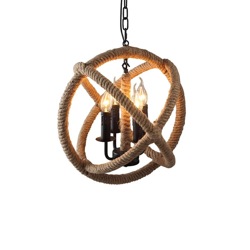 

GZMJ Rope Vintage светодиодный подвесной светильник s держатель ламп Лофт ручной вязки железный шар американский кантри абажур светильник ильники ...